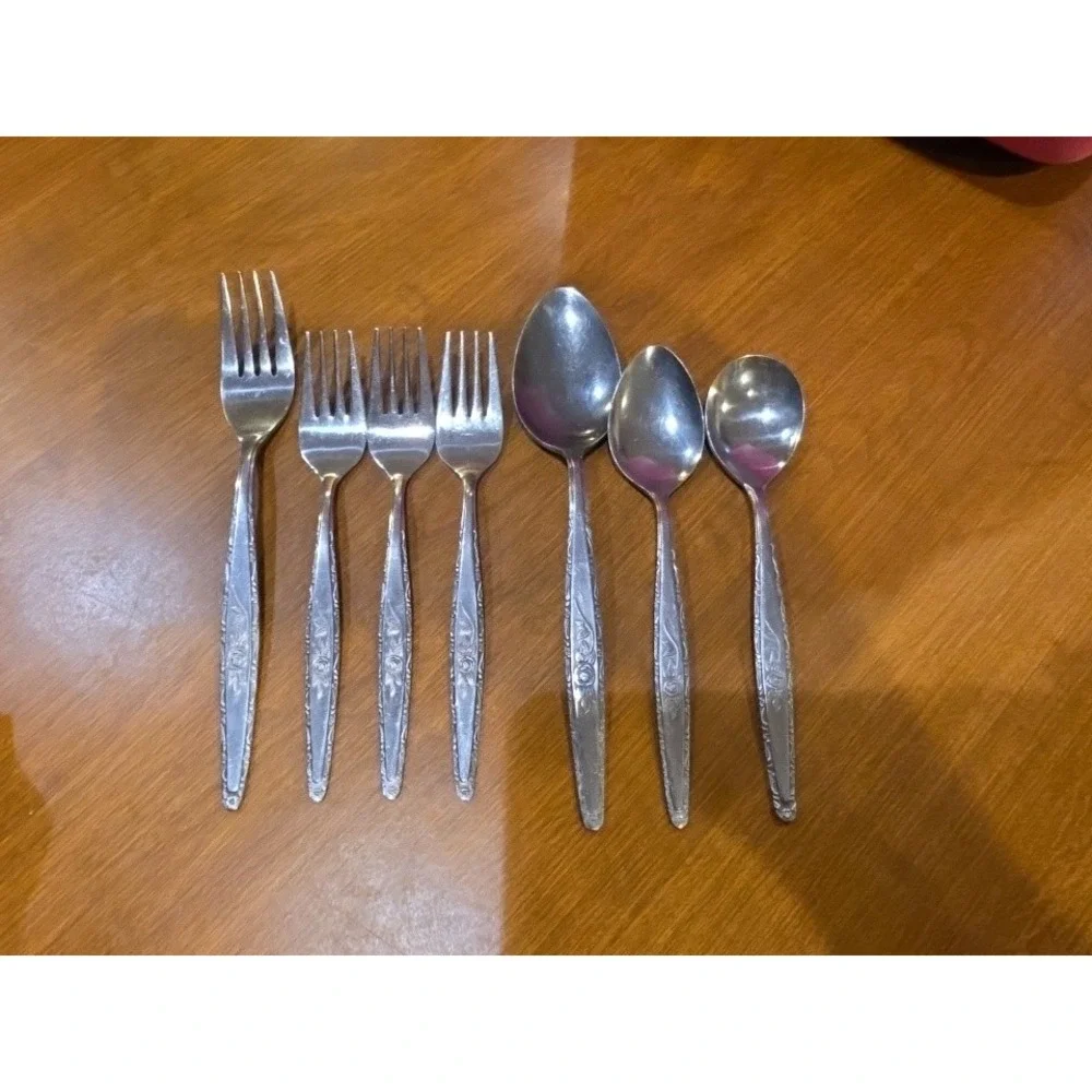 Interpur INR3 Rose Stainless Flatware Silverware 7 Piece Japan Forks And Spoons